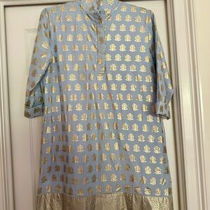 Jude Connally Blue and Gold Long Sleeve Dress
